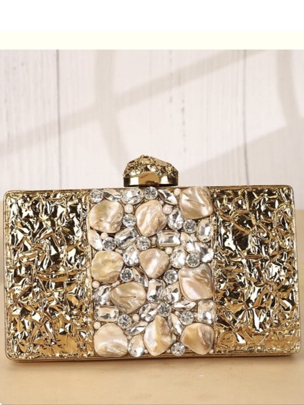 NWT RAMLA Arya Handmade Brass and Mother of Pearl Clutch